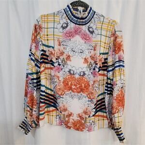 Jealous tomato mock turtleneck floral‎ blouse small